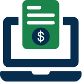 Laptop icon with a paper showing a dollar sign, symbolizing online financial transactions or digital payments.