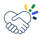 Illustration of two hands shaking, forming a heart shape, with colored lines depicting dynamic movement above the hands.