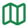 A green map icon with a simple, folded paper design on a white background.