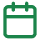 A simple green calendar icon with two rings at the top and a blank square page representing a date.
