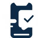 Icon of a phone with a checkmark superimposed