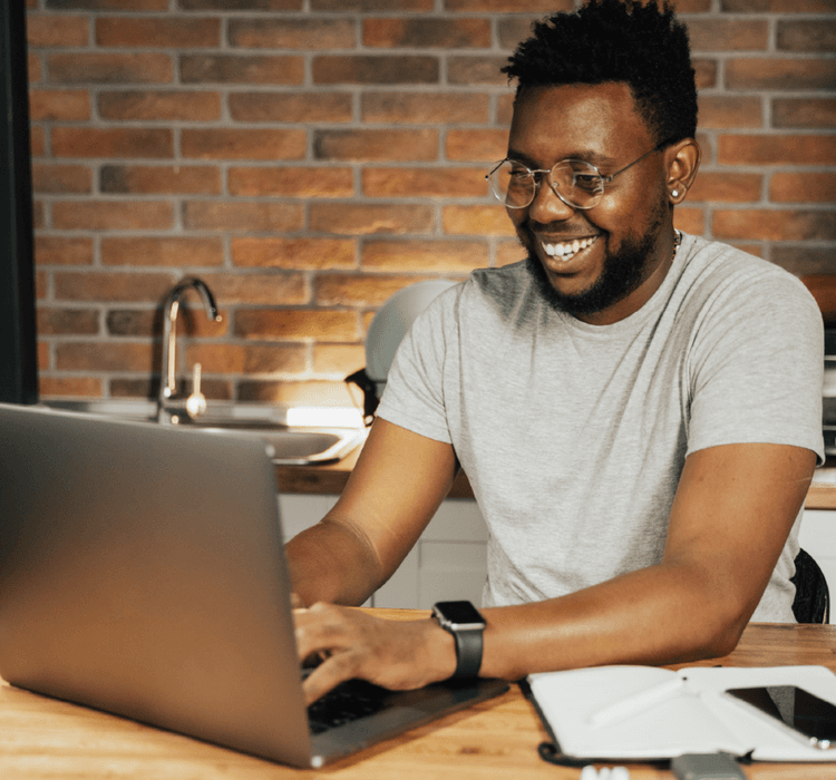 man looking his computer