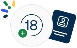 A bubble that says 18+ and a card icon. 