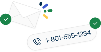 An email icon and sample phone number
