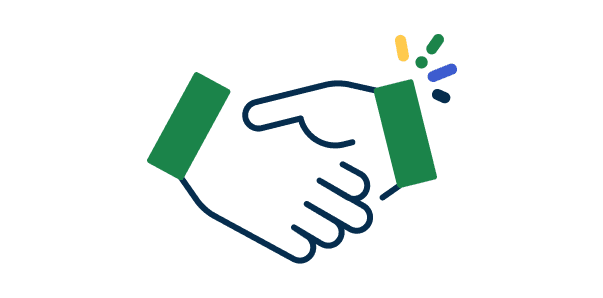 Illustration of two hands shaking, with colorful accents around the wrist area.